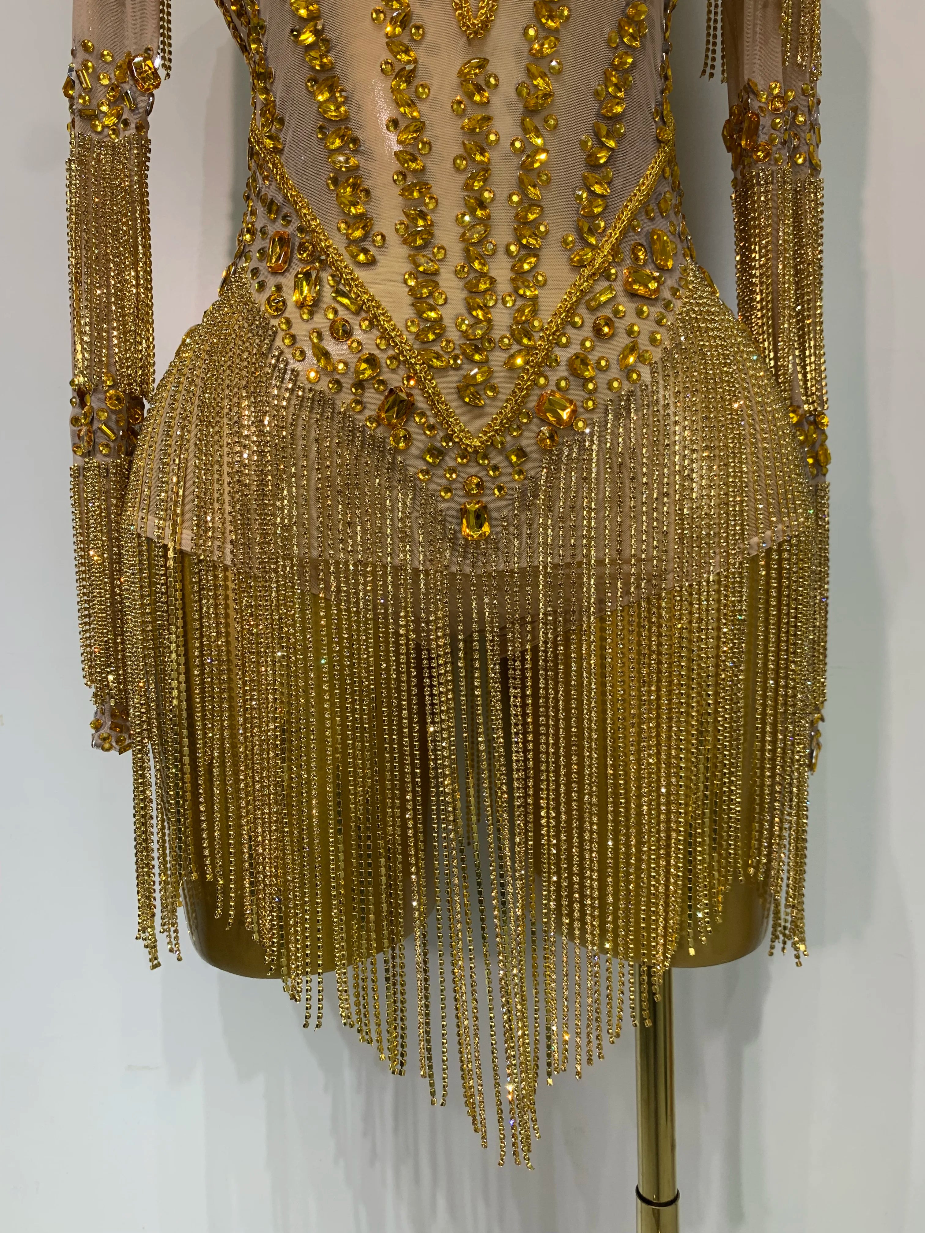 Luxury Birthday Evening Party Gown Sparkly Rhinestone Bodysuit Women Sexy Mesh See Through Performance Dance Stage Costume