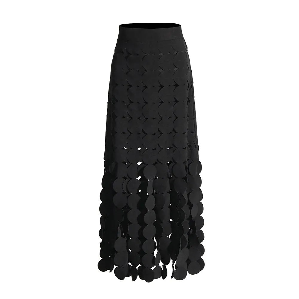 Solid Minimalist Skirts For Women High Waist Patchwork Dot A Line Skirt Elegant Temperament Skirt Female Fashion BLACK