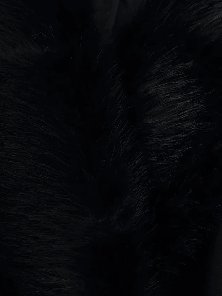 Women New Slim Black Faux Fur Woolen Patchwork Women Long Coat Chic Belt Full Sleeve Button Female Outwea Coats