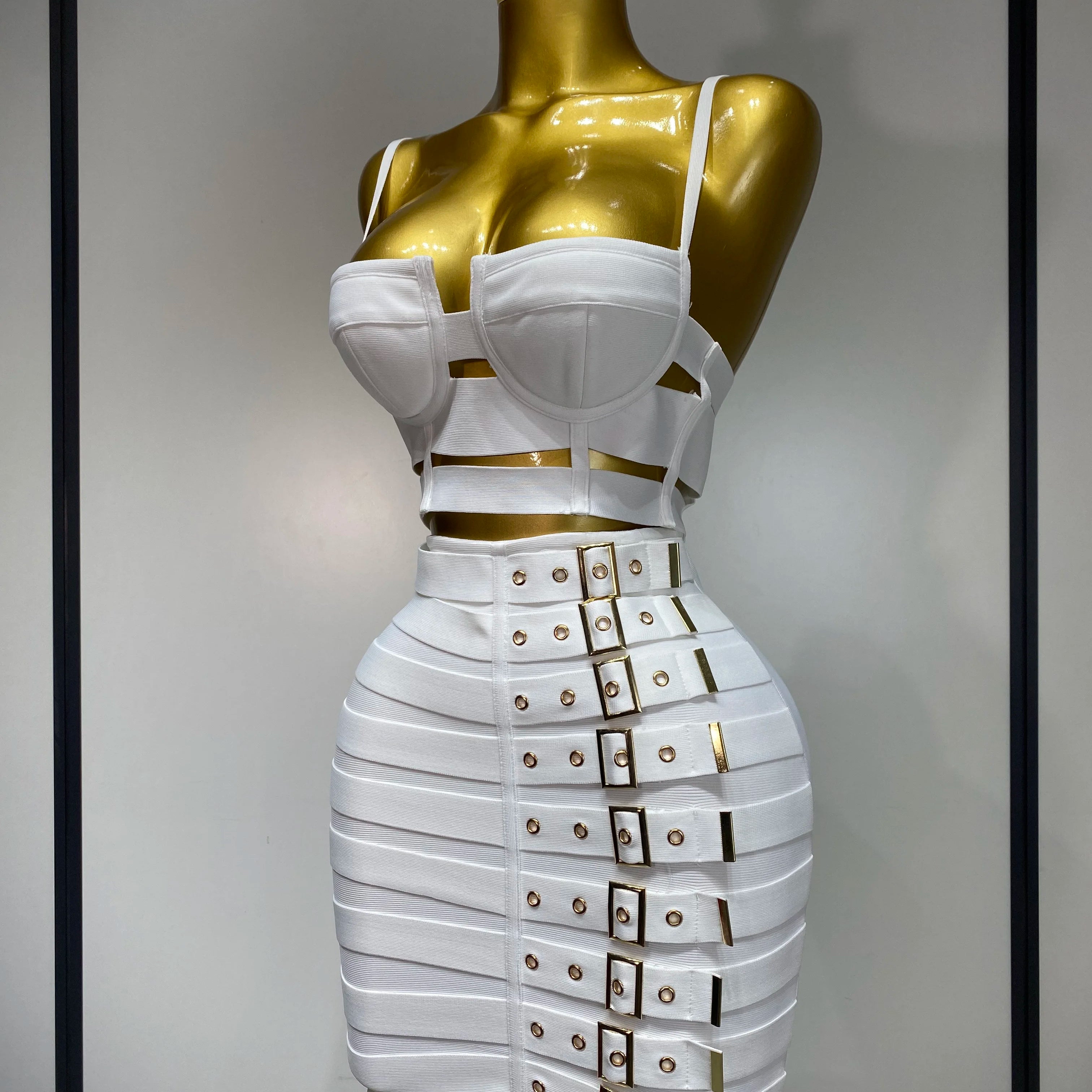 Women Sexy Cut Out Mini Bodycon Bandage Skirt Two Piece Set 2025 Celebrity High Streeet Evening Birthday Club Party Outfits