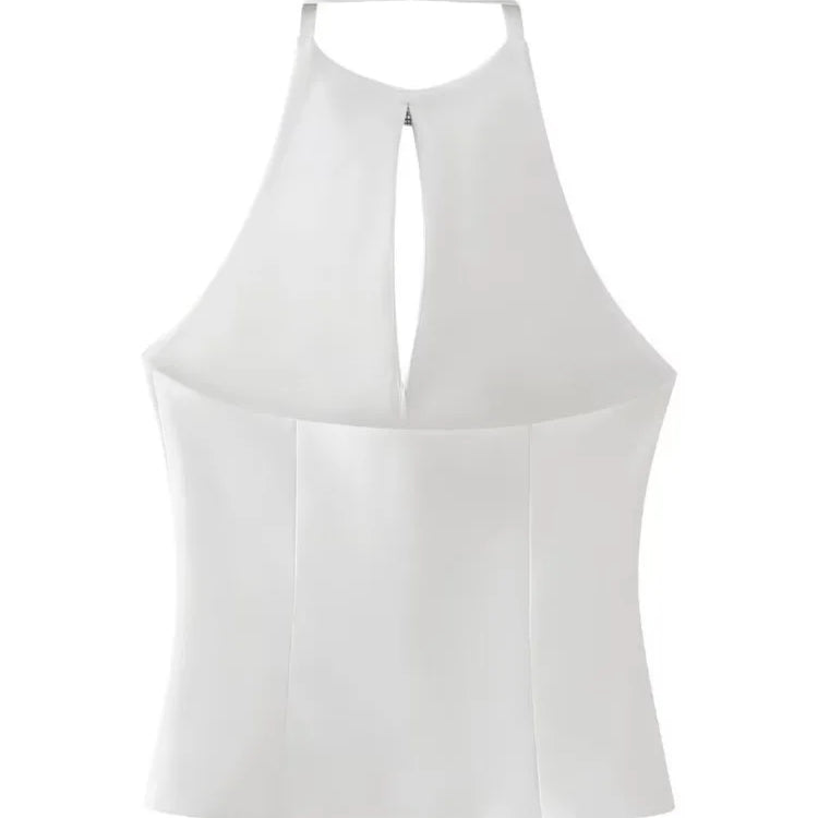 Aonibeier Y2K Black White Women Camis Traf Summer Diamonds Bow Hollow Out Sleeveless Backless Slim Halter Female Crop Top