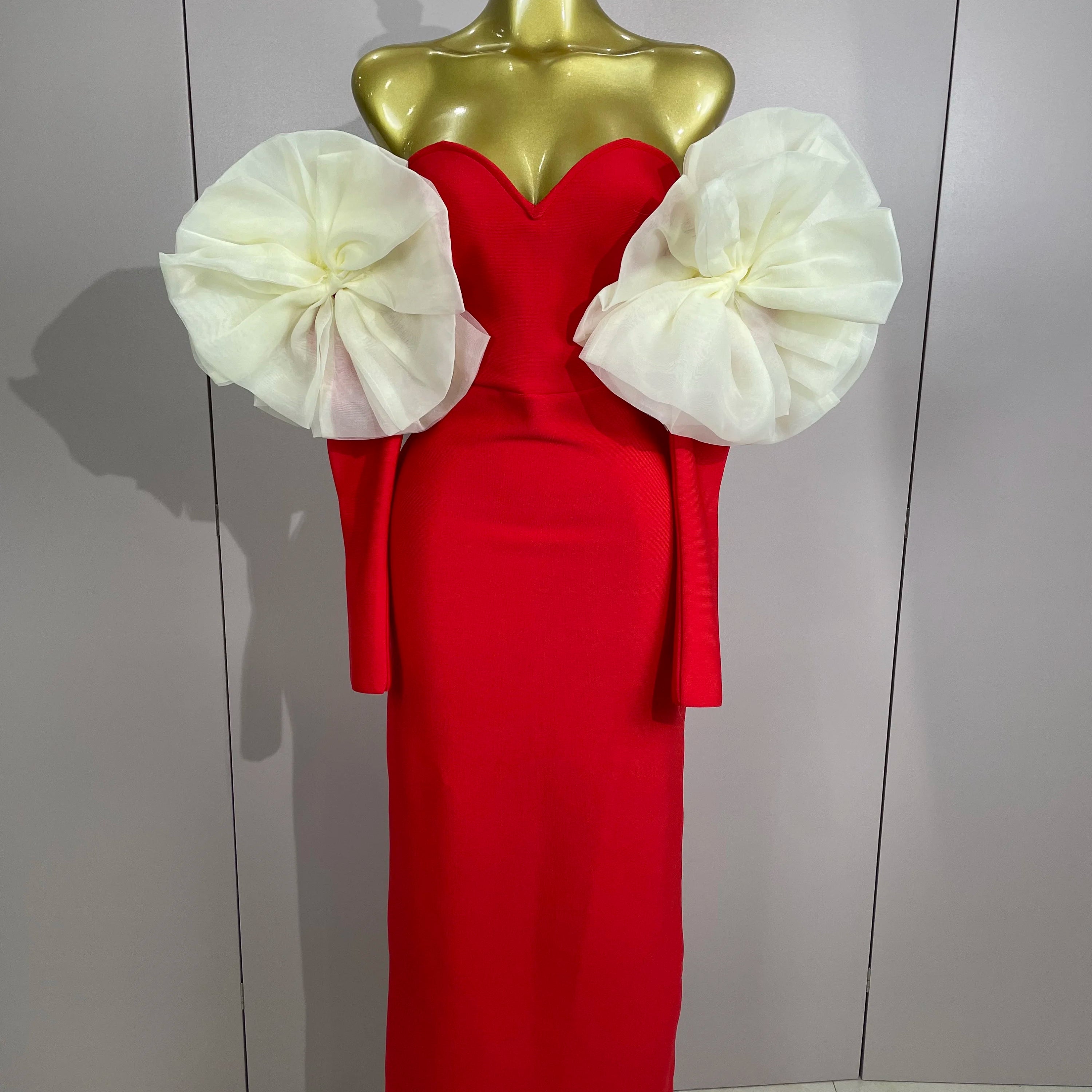 2025 New Women Sexy Off Shoulder Red Bodycon Bandage Dress Long Sleeved Celebrity Elegant Backless Dress Luxury Birthday Dresses Red