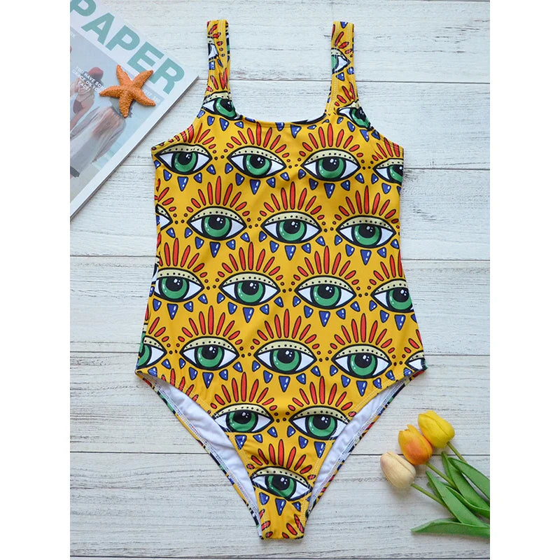 Print One Piece Swimsuit Women Swimwear Push Up Monokini Backless Bathing Suit Swimming Suit Beach Wear Bather Female Style 5