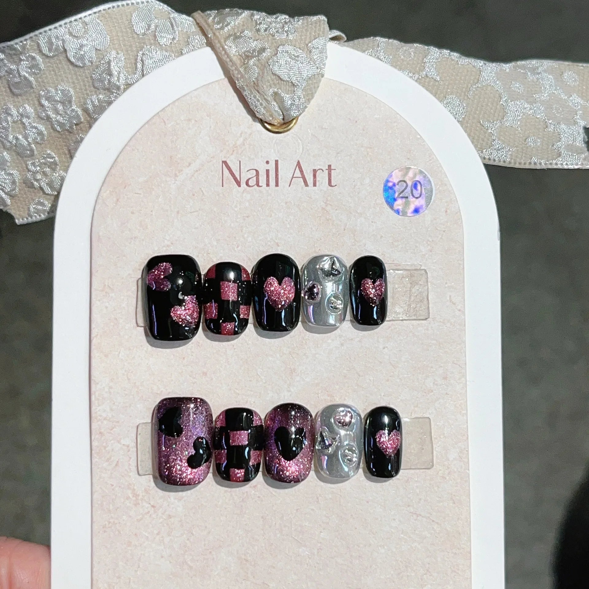 10Pcs Short Square Sweet Handmade False Nails Cute Cartoon Nail Design Shimmery Cat Eye Press on Gel Nail Manicure Tips for Girl 3 L