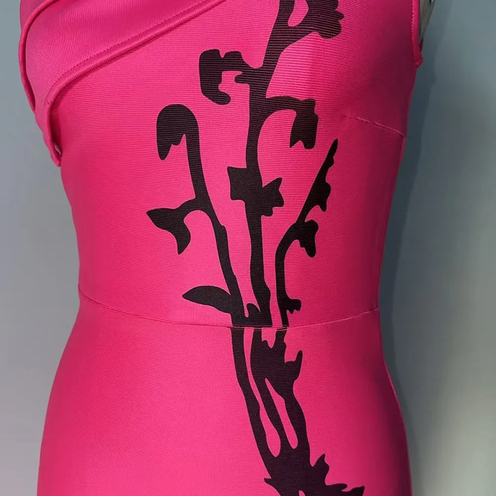 2025 Sexy Women's Printed Bandage Dress with Hanging Neck Slant Neck Sleeveless Ruffle Bodycon Long Dress Evening Party Vestidos