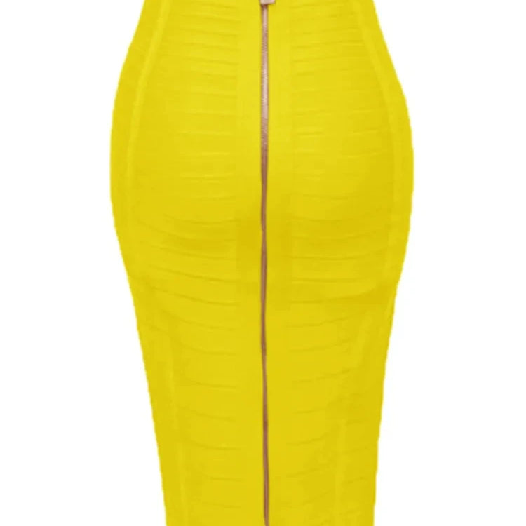 STOCK All Match Style 15 Colors Golden Zipper Package Hips Knee Length Bandage Skirt Fashion Office Lady Wear Woman Basics item Yellow