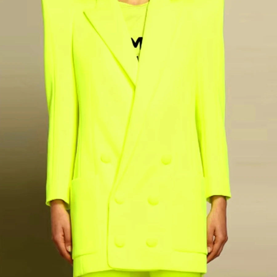 Solid Two Piece Set for Women Lapel Long Sleeves Patchwork Pockets Loose Blazer High Waist Pant Sets Female Clothes
