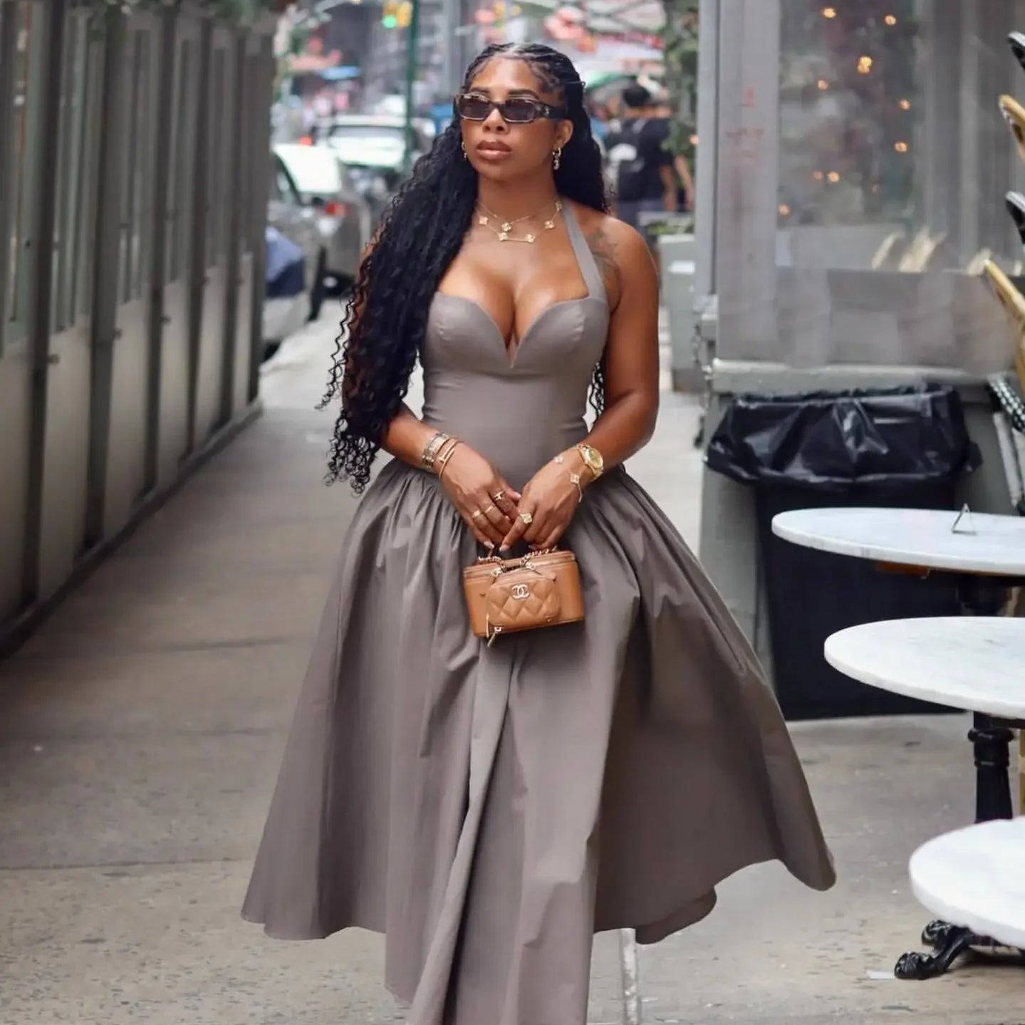 CM.YAYA 2024 Summer Sleeveless Sweet Strapless Slim Halter Floor-Length Long Women Dress Beach Party Evening Sexy Maxi Dresses Gray