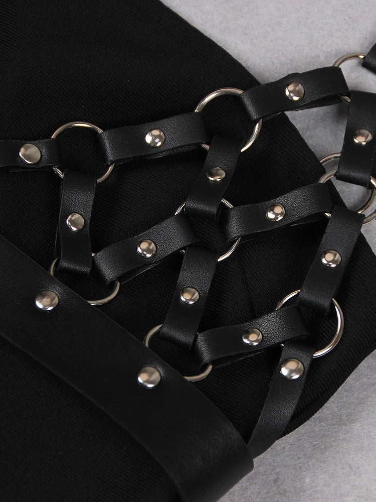 2023 Summer Long Dress Women Sexy High Split Design Evening Party Black Bandage Dress Fashion Stage Show Wear