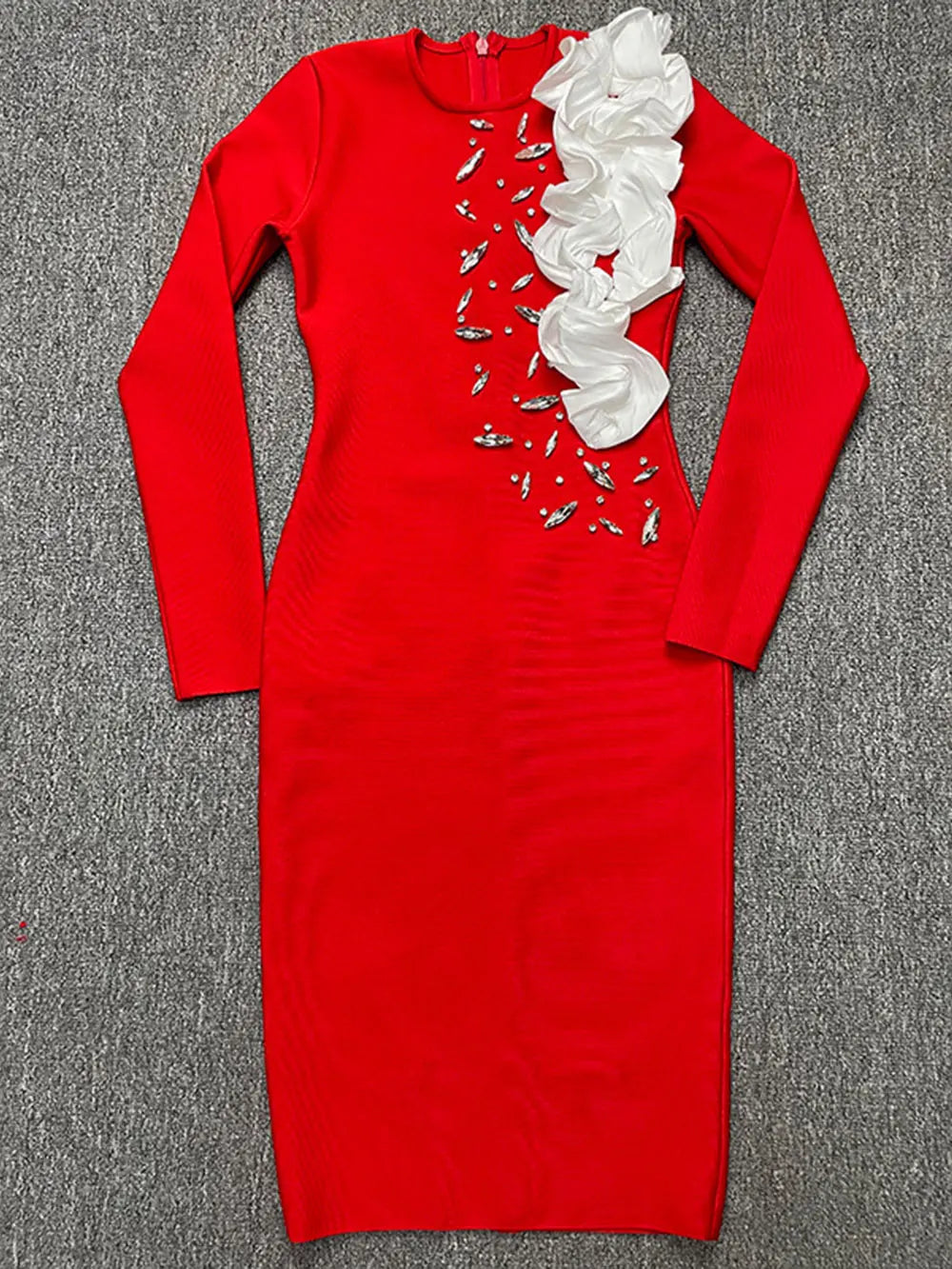 2024 Elegant Women's Light Luxury Patchwork Bandage Dress O-neck Long Sleeve Bodycon and Knee Dress Christmas Eve Party Vestidos Red