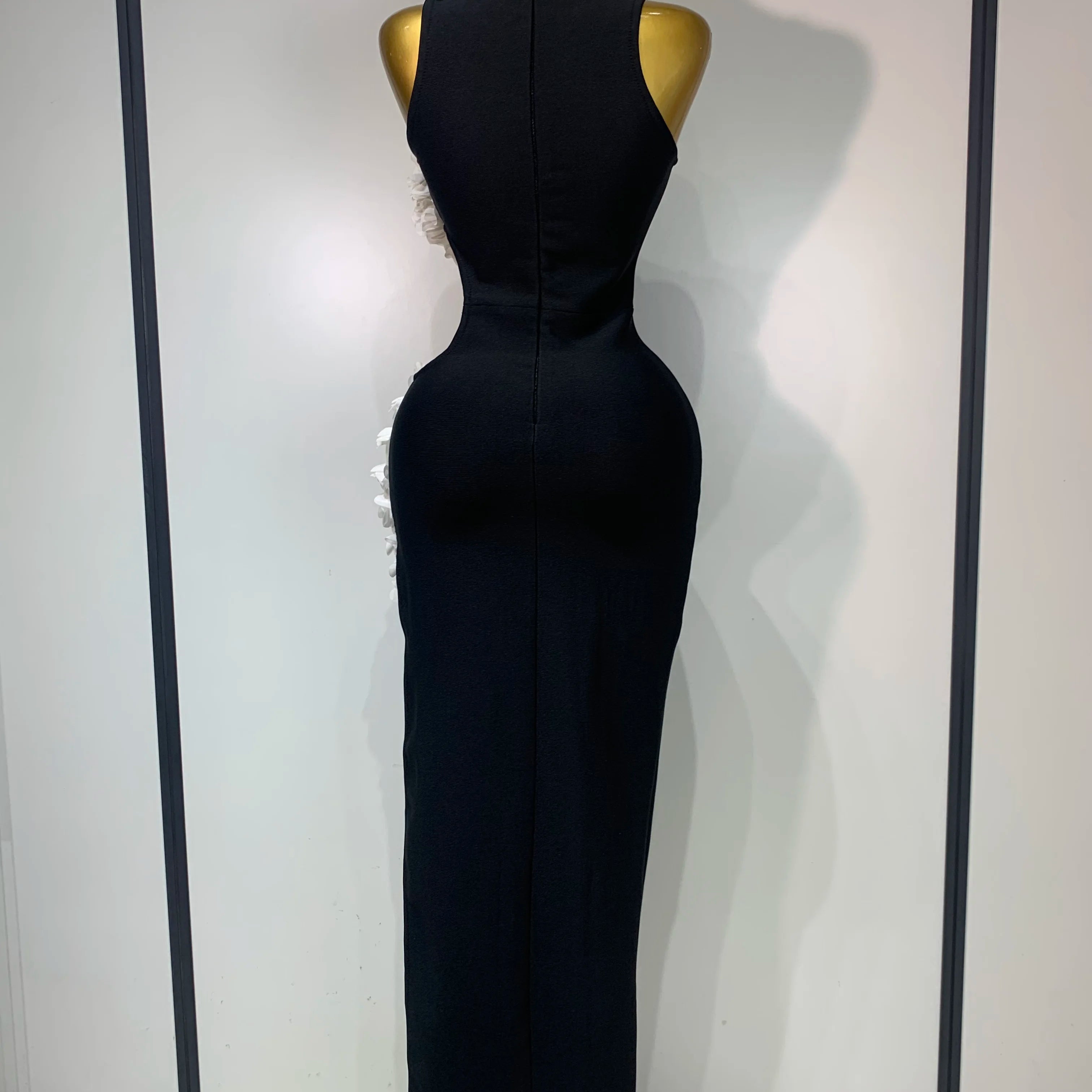 Women Sexy O Neck Flower Cut Out Maxi Long Bodycon Bandage Dress 2025 Celebrity Elegant Evening Club Party Birthday Dress