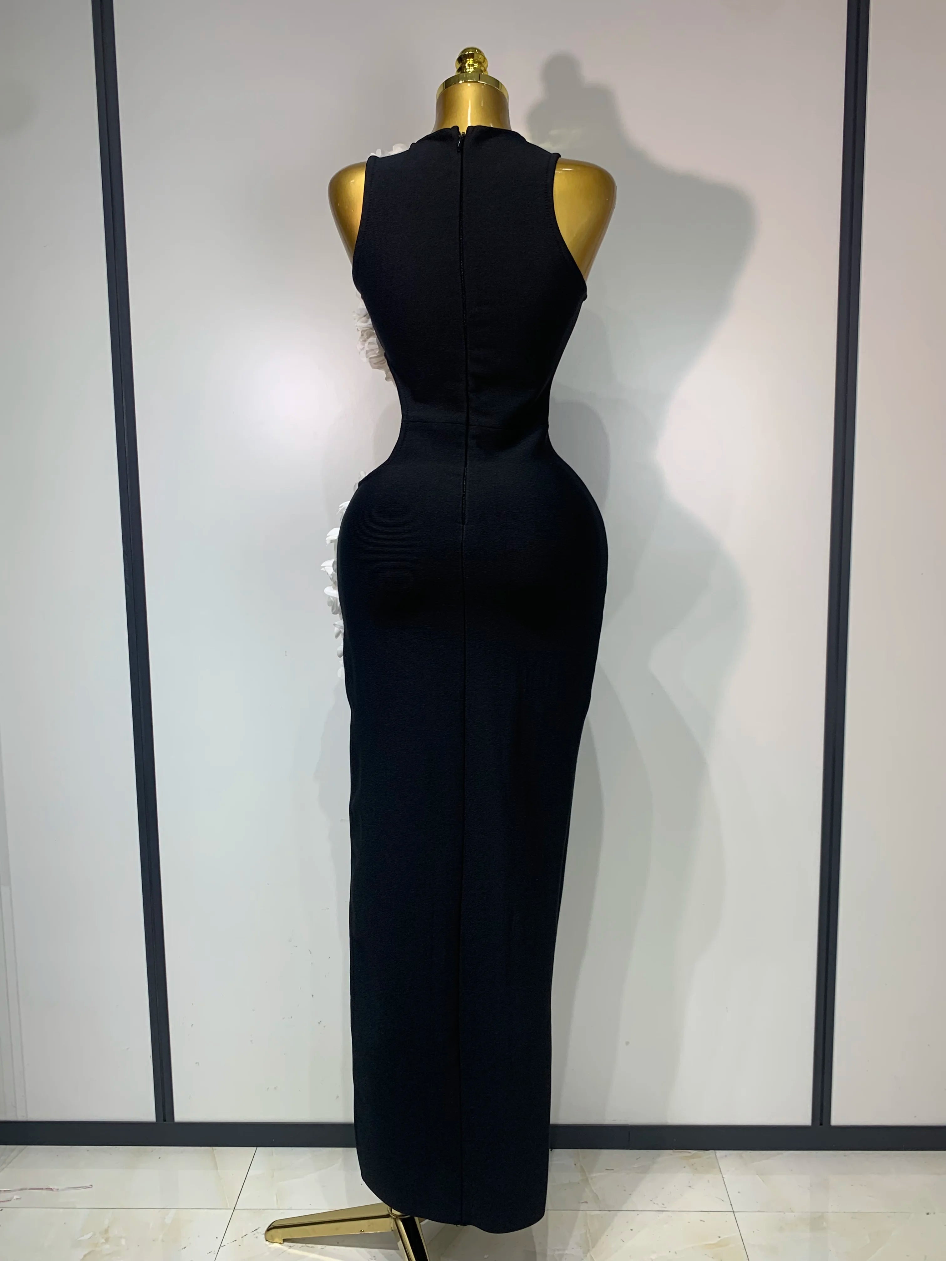 Women Sexy O Neck Flower Cut Out Maxi Long Bodycon Bandage Dress 2025 Celebrity Elegant Evening Club Party Birthday Dress