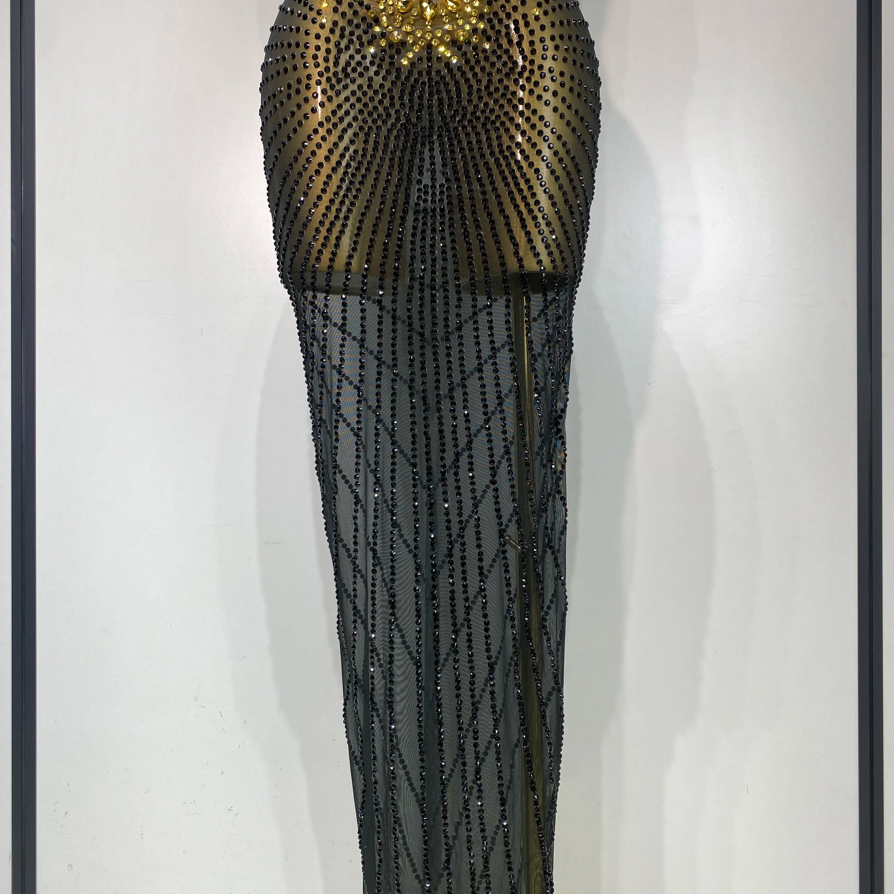 Women Sexy Sparkly Rhinestones Sleeveless Long Dress 2025 Club Birthday Celebrate Evening Photo Shoot Stage Performance Costume