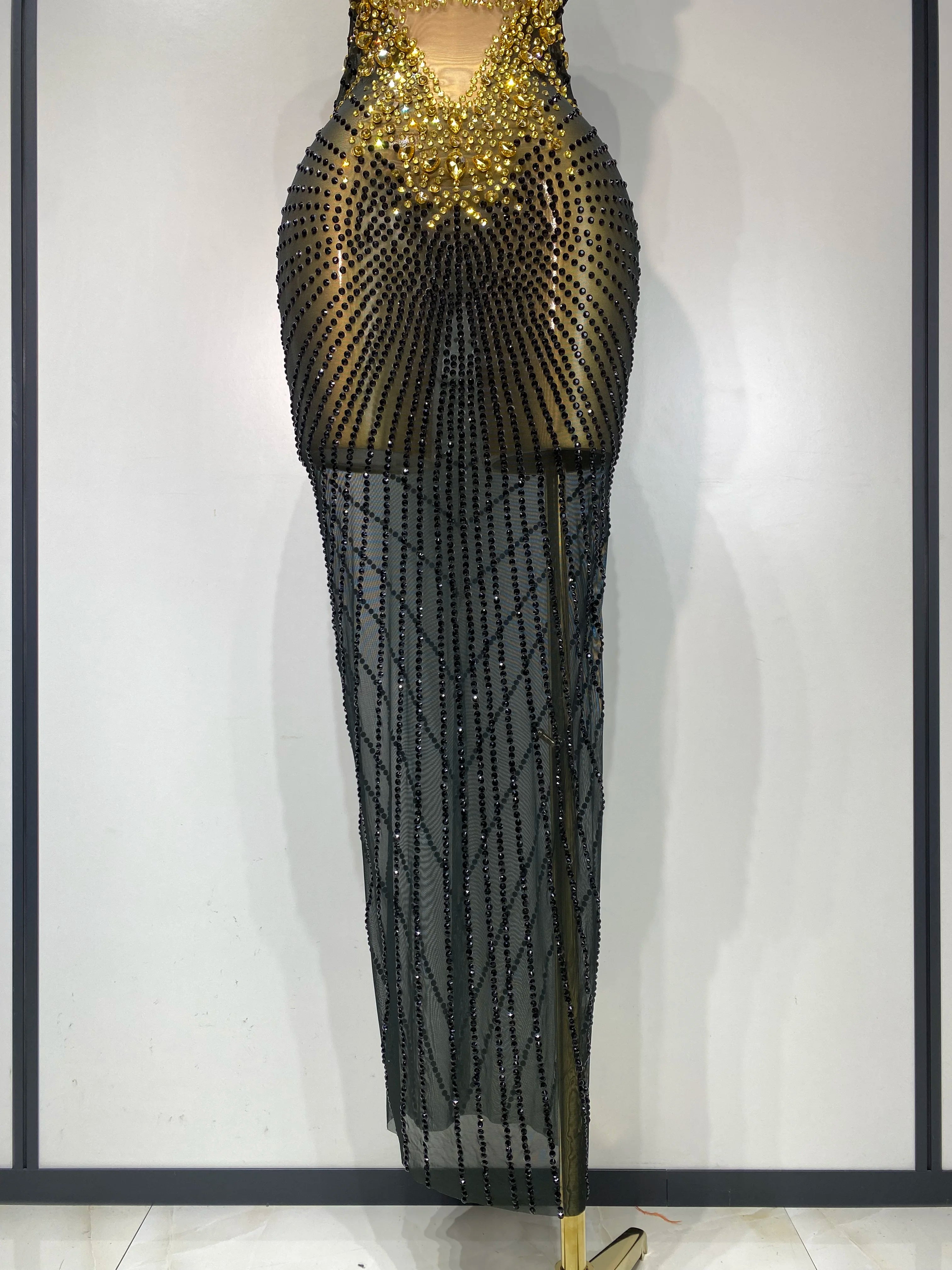 Women Sexy Sparkly Rhinestones Sleeveless Long Dress 2025 Club Birthday Celebrate Evening Photo Shoot Stage Performance Costume