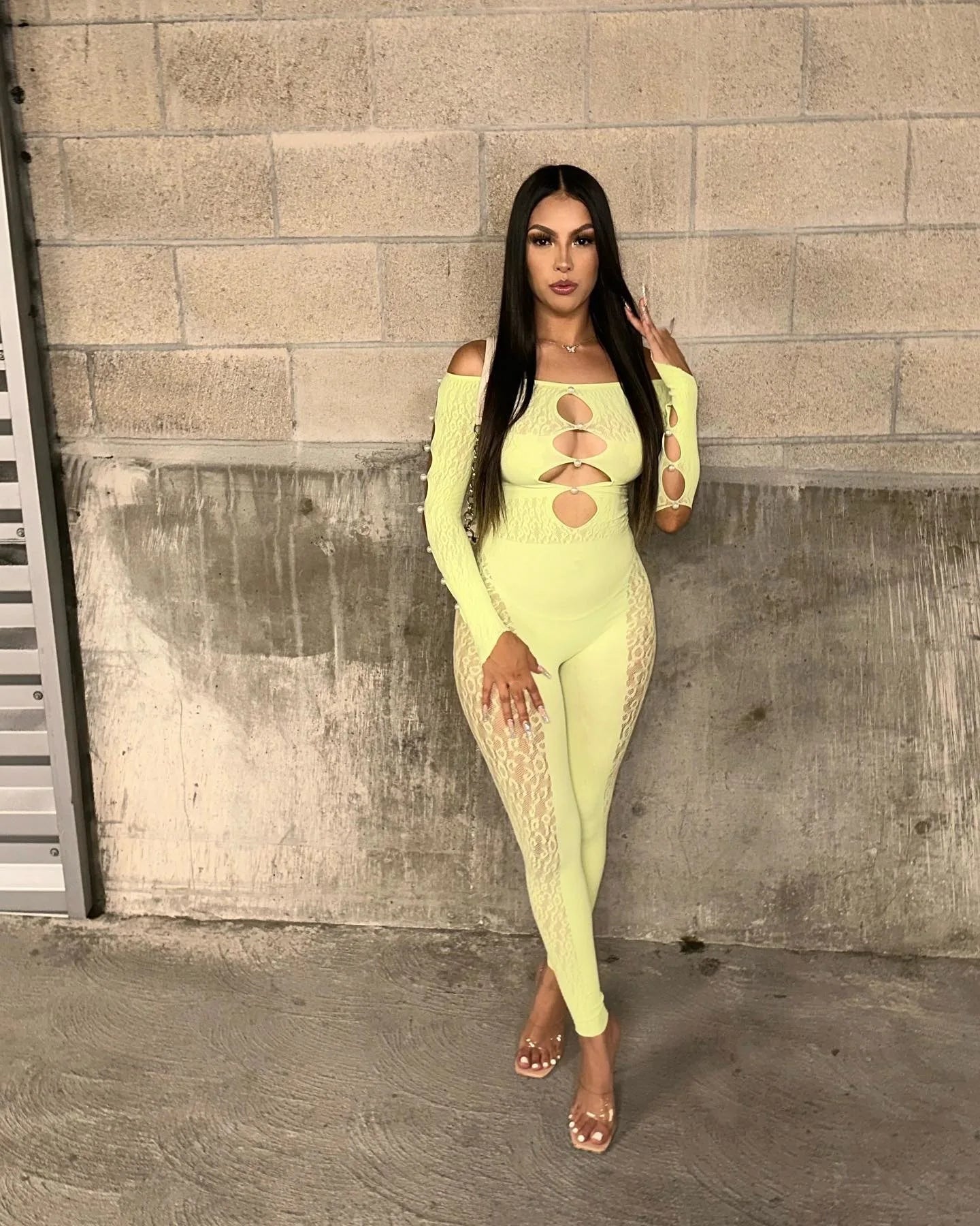 2025 Long Sleeve Sexy Leopard Lace See Through Women’s Jumpsuits Summer Slash Neck Night Club Party One Piece Outfits lemon yellow One Size