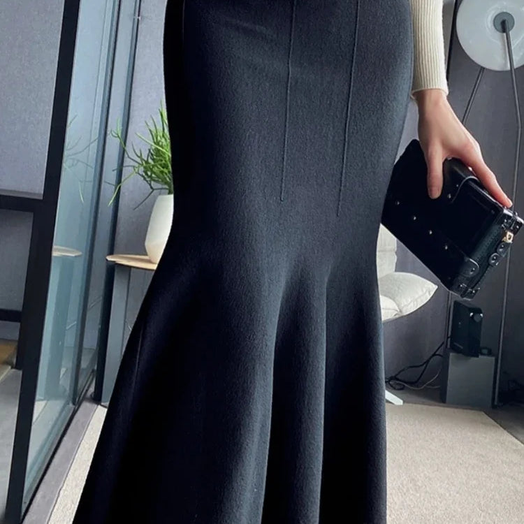 Women's Skirts Autumn Winter Fashion Knitted Long Skirts for Women Green Vintage Slim Korean Style A-LINE Fishtail Skirt black One Size