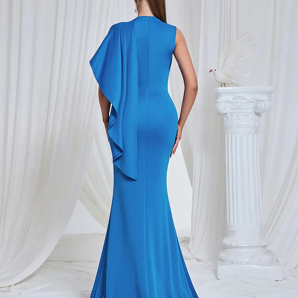 2025 Elegant Women Maxi Dress O-neck Single Shoulder Sleeveless Bodycon Draped Split Body Long Dress Evening Club Party Vestidos
