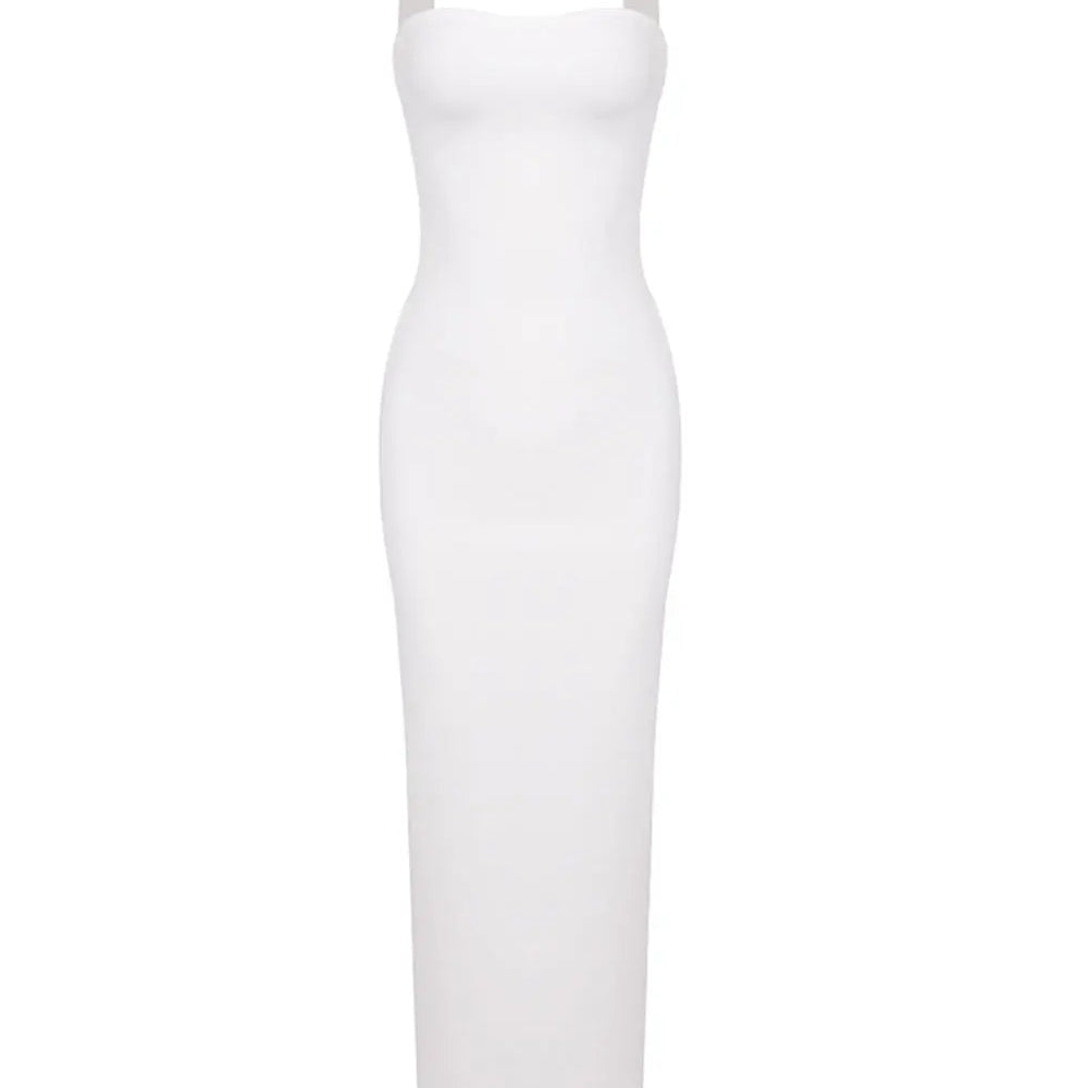 2024 Sexy Women Maxi Dress Fashion Slips Sleeveless Bodycon Off Back Long Bandage Dress Celebrity Cocktail Evening Party Vestido WHITE