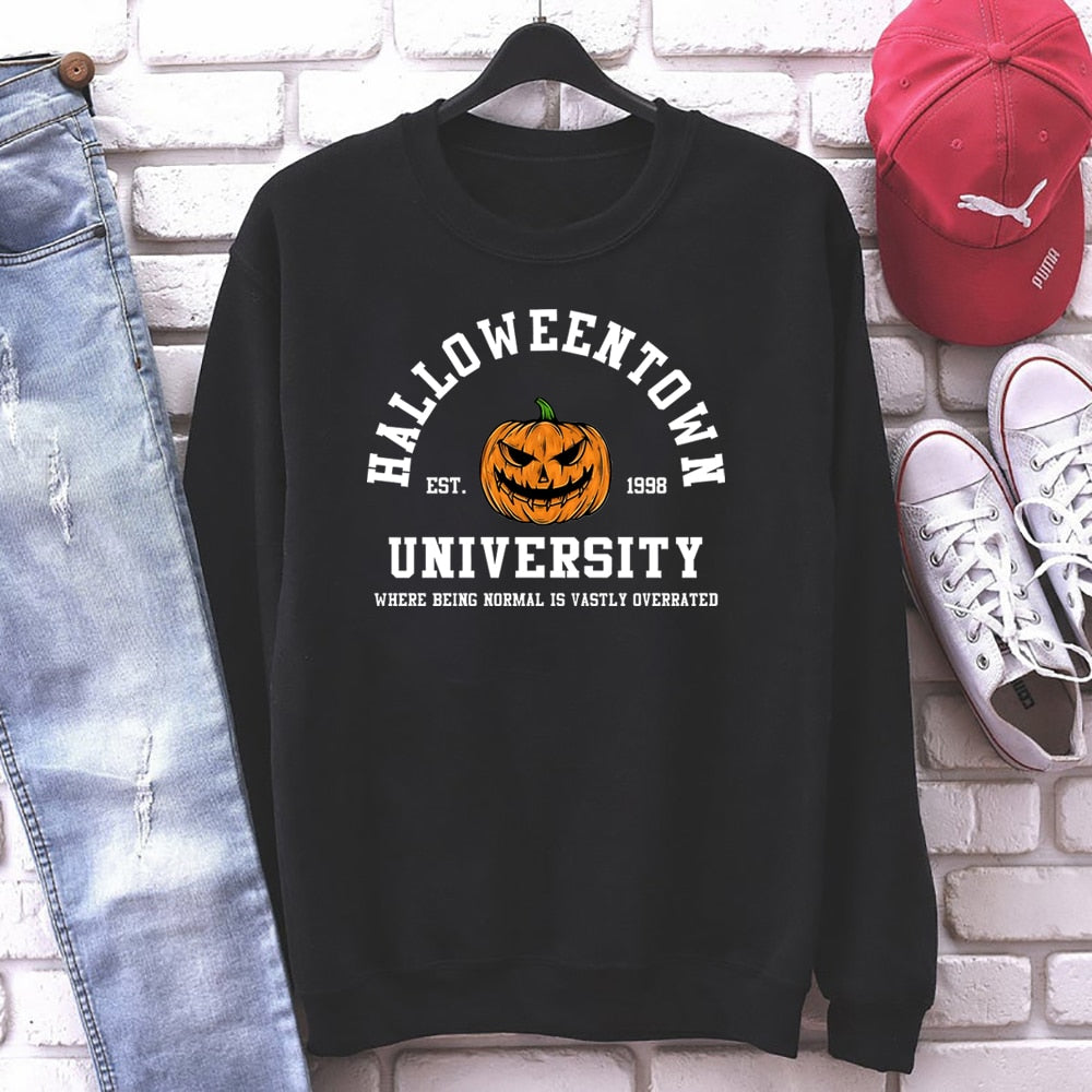 Vintage Halloweentown Sweatshirt Halloweentown Est 1998 Pullover Funny Halloween Town Fall Hoodies Pumpkin Halloween Sweatshirts Black