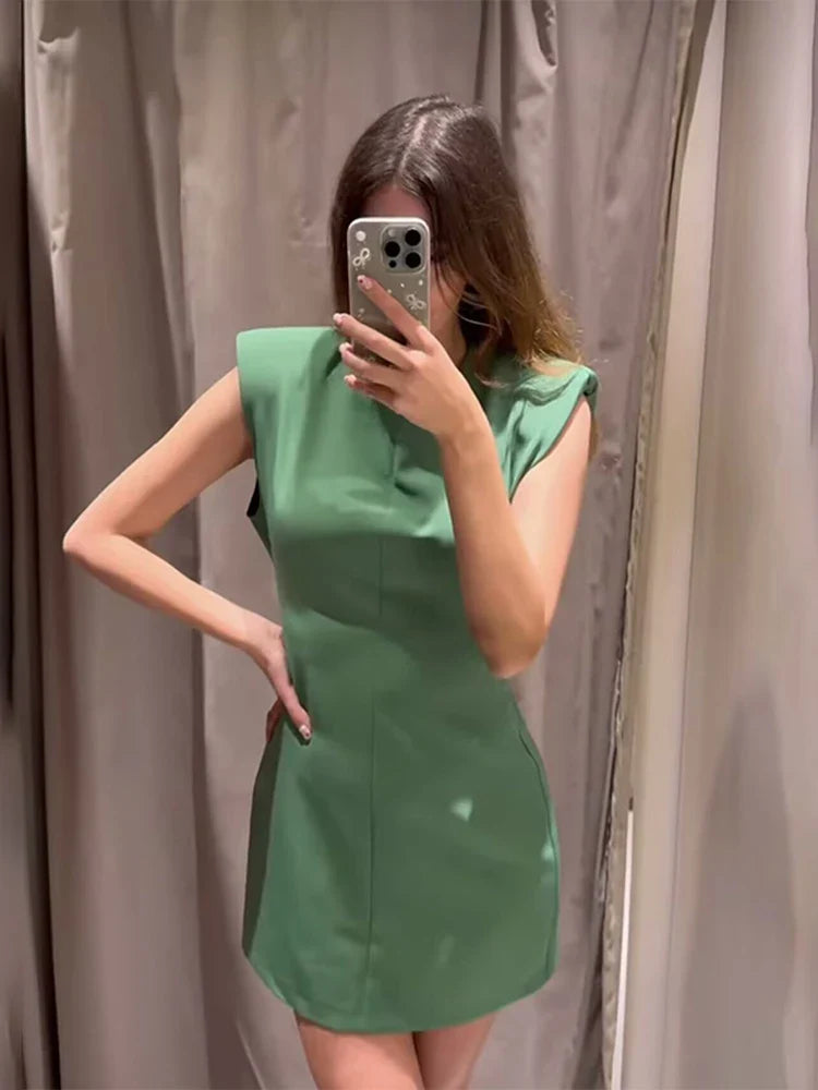 Summer Elegant Women Rose Short Party Dress Chic Halter Backless Sleeveless Mini Dresses Holiday Lady Evening Vestidos Green