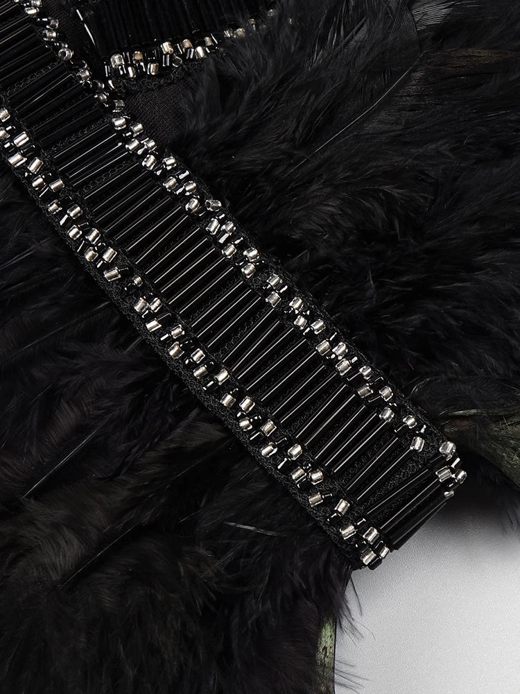 Women'S Luxury Party Dress Black Feather Design Strapless Prom Short Formal Occasions Dance Dress Summer New