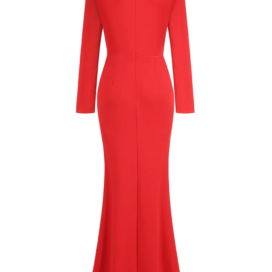 Black Red White Colro Women Long Sleeve Sexy V-Neck Shinning Crystal Bodycon Long Dress Elegant Evening Party Celebrate Outfit