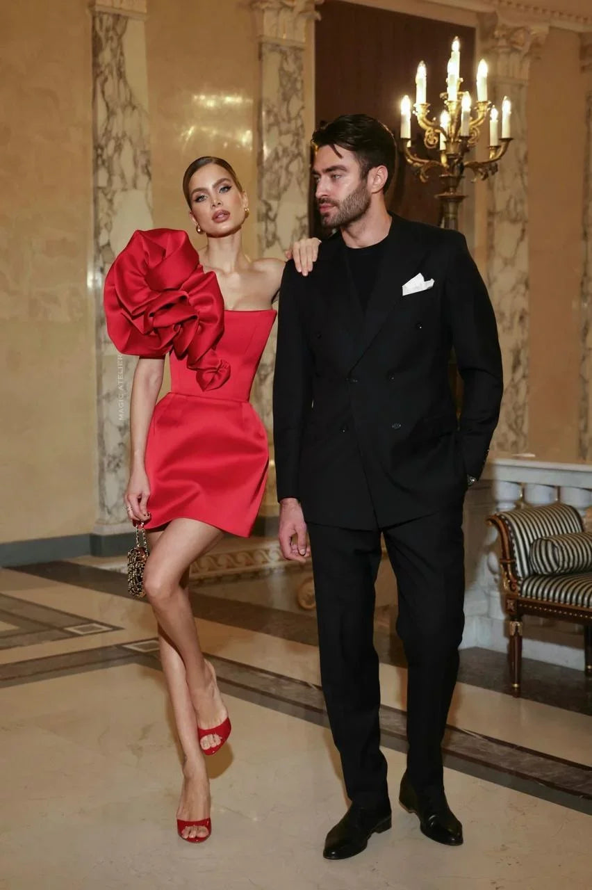 Women Sexy Big Florals Strapless Bodycon Mini Bandage Dress Celebrate Fashion Christmas Valentine’s Day Party Outfit