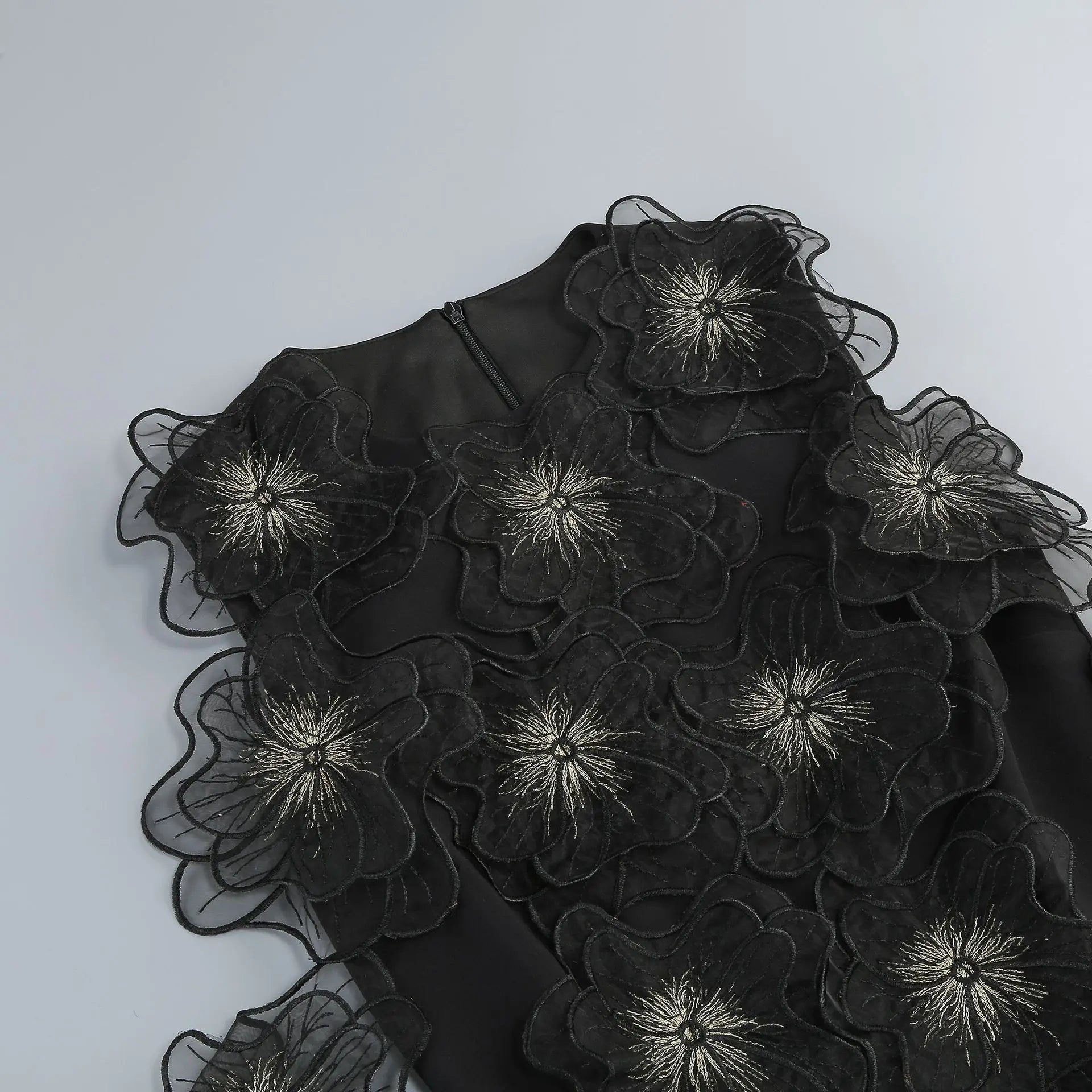 Black Color Women Sleeveless 3D Florals Bodycon Mini Draped Dress Cute Girls' Birthday Party Fashion Cocktail Dress Vestido