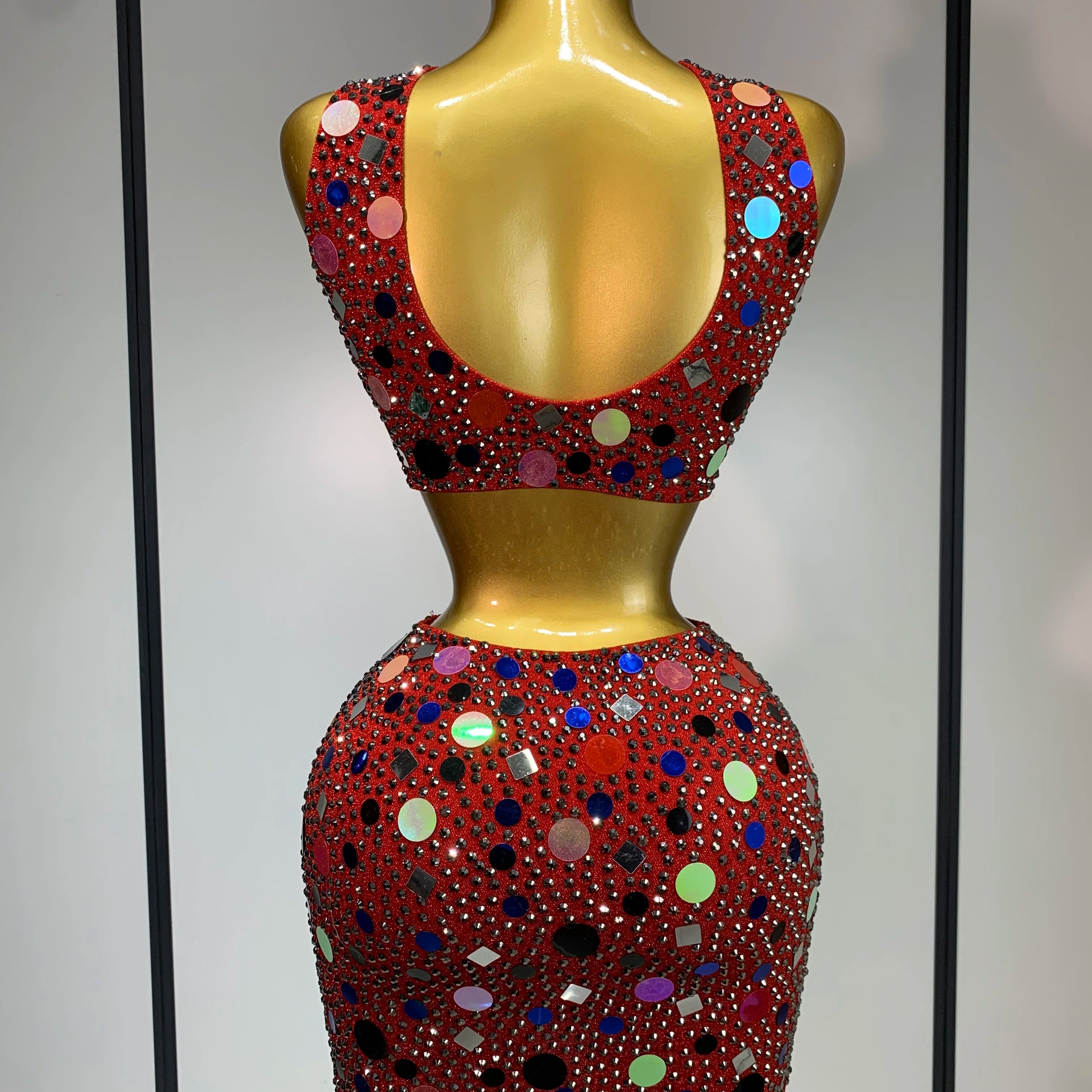 Luxury Rhinestone Sequin Sexy Two Piece Set 2025 New Fashion Nightclub Sparkly Perform Stage Costume Birthday Dress