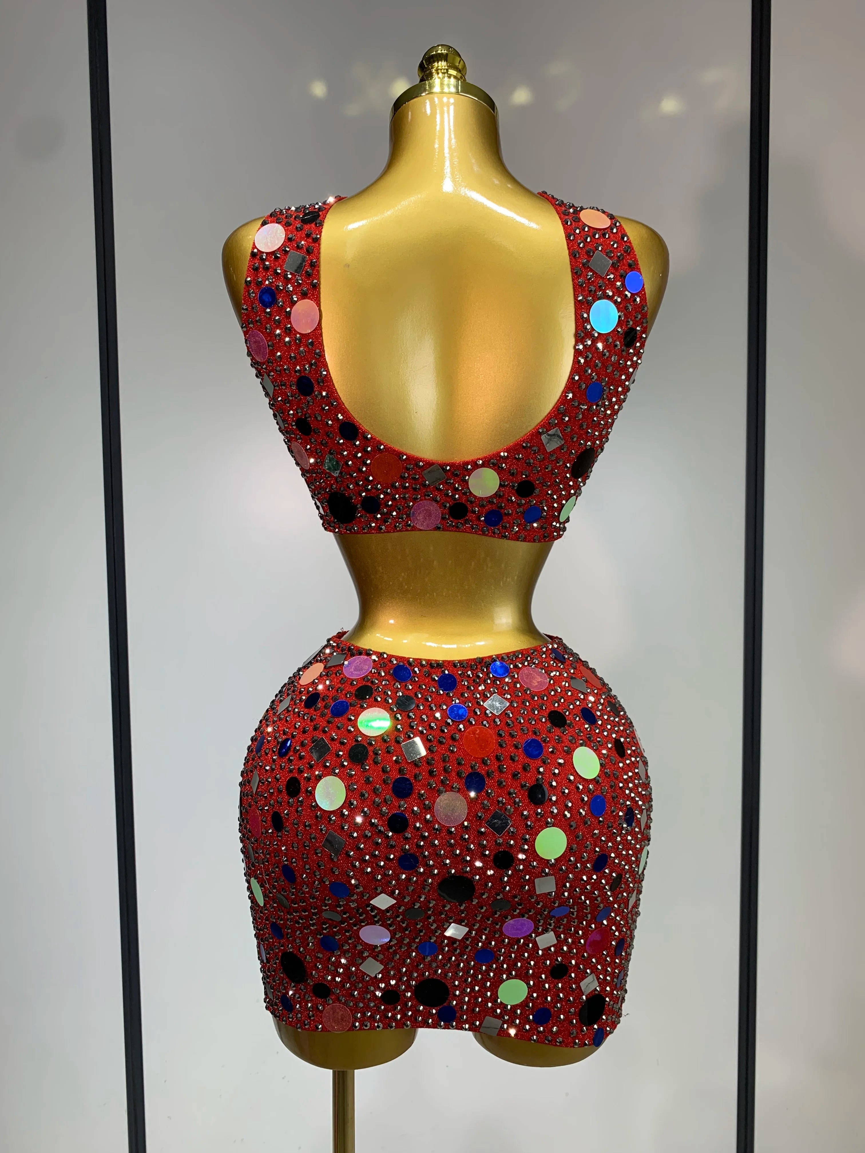 Luxury Rhinestone Sequin Sexy Two Piece Set 2025 New Fashion Nightclub Sparkly Perform Stage Costume Birthday Dress