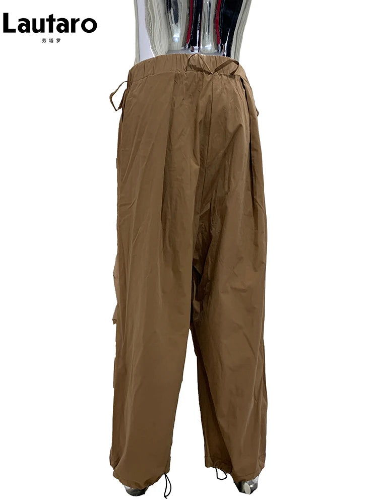 Lautaro Spring Autumn Long Oversized Baggy Wide Leg Pants Men Elastic Waist Drawstring Loose Casual Korean Fashion Clothes 2025