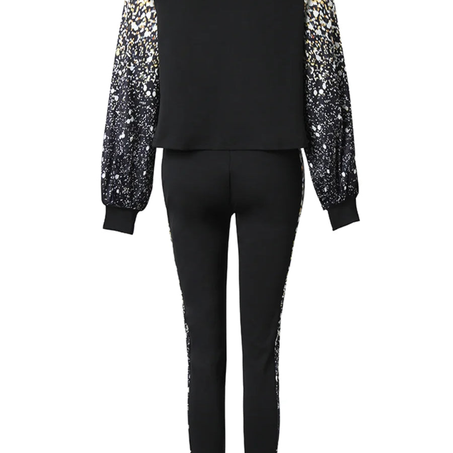 LW Plus Size Lantern Sleeve Gradient Print Skinny Pants Set New In Women Spring Summer High Elasticity 2PC Tracksuits Outfits