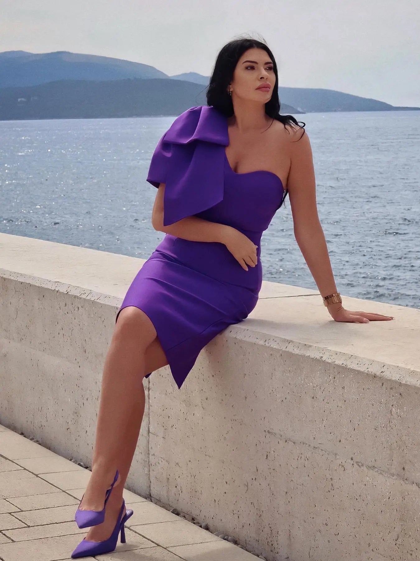 Evening Bandage Dress Purple Elegant Party Dresses for Women Ruffle Sexy One Shoulder Birthday Club Outfit Summer New