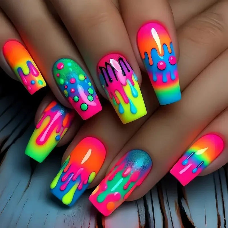 24pcs/set short Medium Long fake nails for women almond square ballet tips cute animals starry eyes Y2K press on false nails 1881
