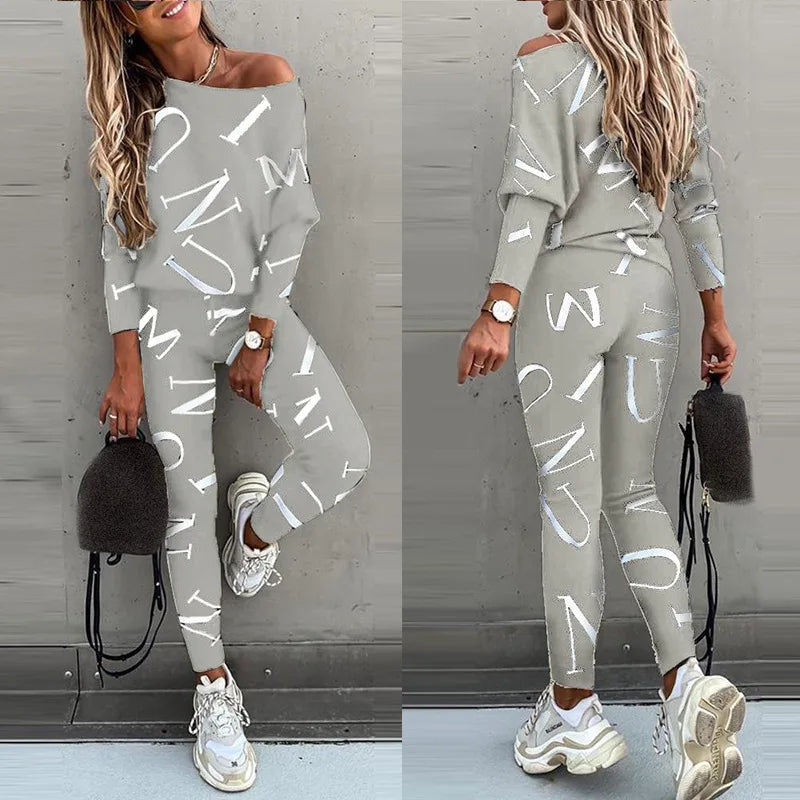 Women Tracksuit Autumn Winter Warm Letter Top Suits Casual Yoga Set Sweatshirts And Jogging Pants Outfits Sweatpants 2 Piece Set E