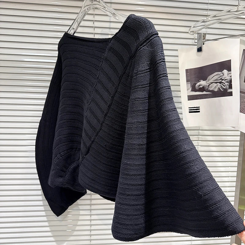 Winter New Fashion Lazy Style Diagonal Jacquard Batwing Knitted Sweater Shawl For Women Loose Pullover Female 11A07945