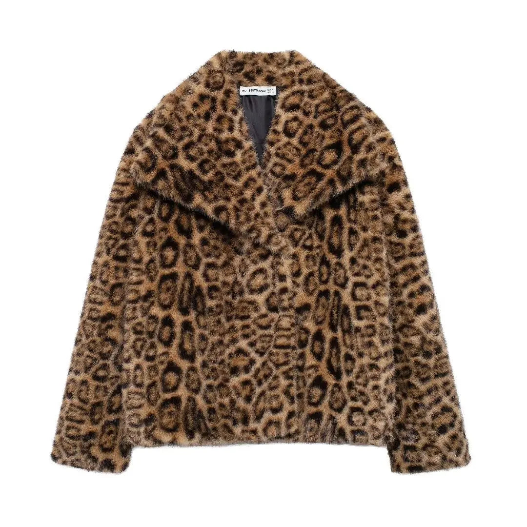 DUOPERI Women Fashion Winter Solid Thick Warm Faux Fur Coat Lapel Collar Long Sleeves Female Chic Lady Casual Outfits KhakiPrint