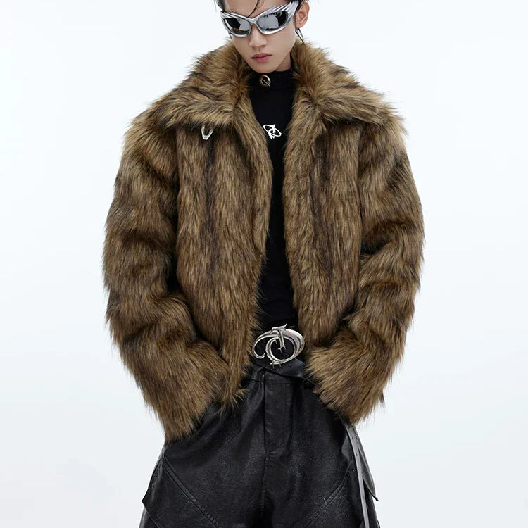 Mauroicardi Winter Short Thick Warm Brown Hairy Soft Faux Fur Coat Men with Turn-down Collar Long Sleeve Fluffy Jackets 2024