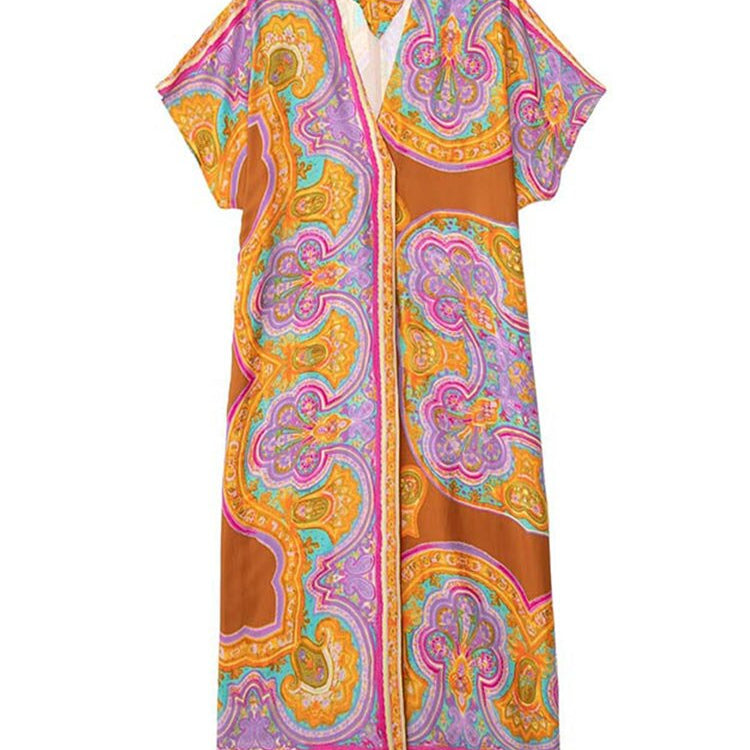 Women Casual Print Tunic Dress Robe Fashion Knotted Beach Skirt Long Sleeve Lapel Crop Shirt Tops Female Shorts 2022 Summer Sets