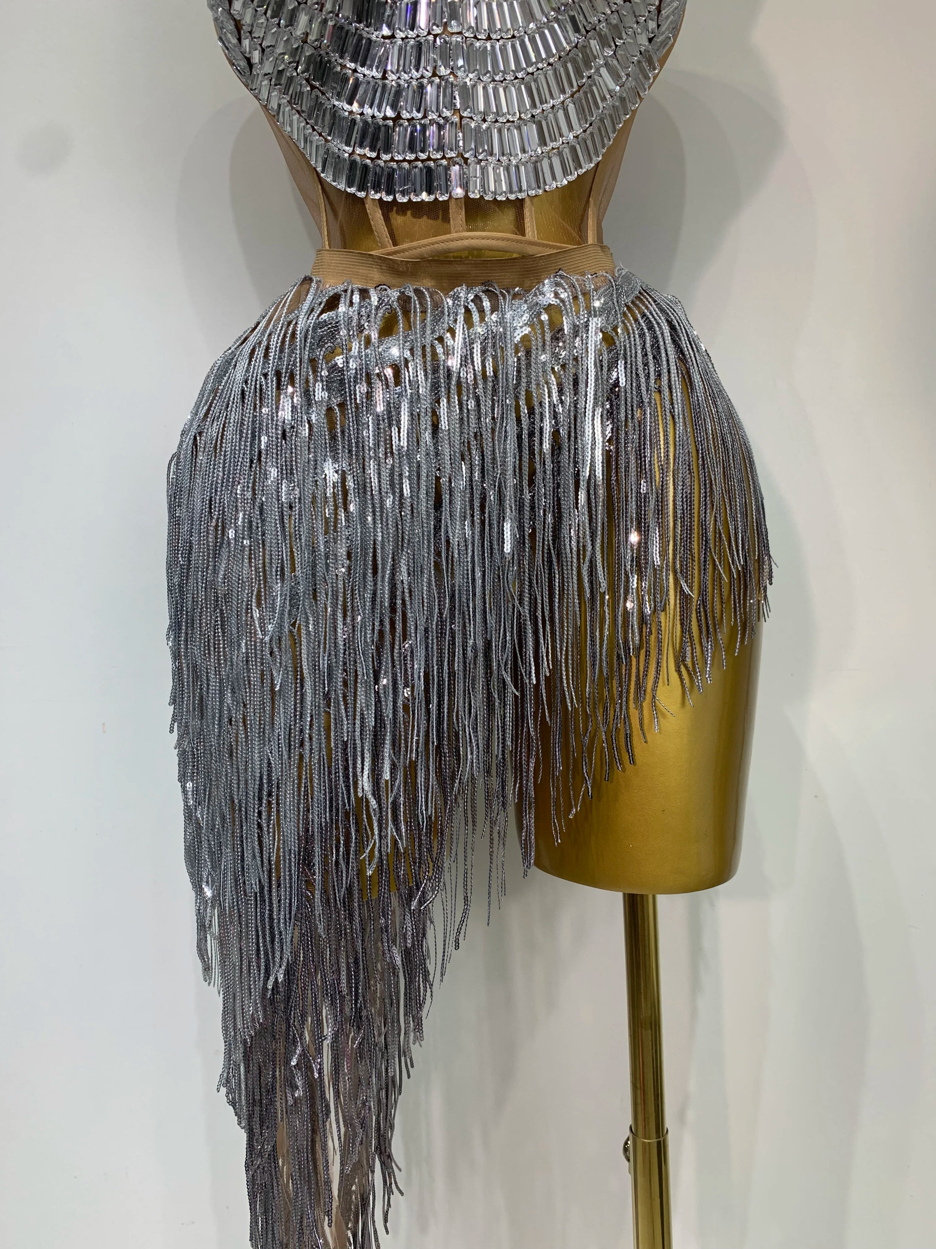 Sexy Sparkly Diamond Tassel Two Piece Set Women Evening Party Luxury Birthday Nightclub Singer Dancer Performan Stage Costume