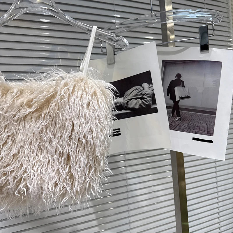 Winter New Sweet Temperament Faux Wool Adjustable Strap Camisole For Women Backless Tank Top Female 11A07775