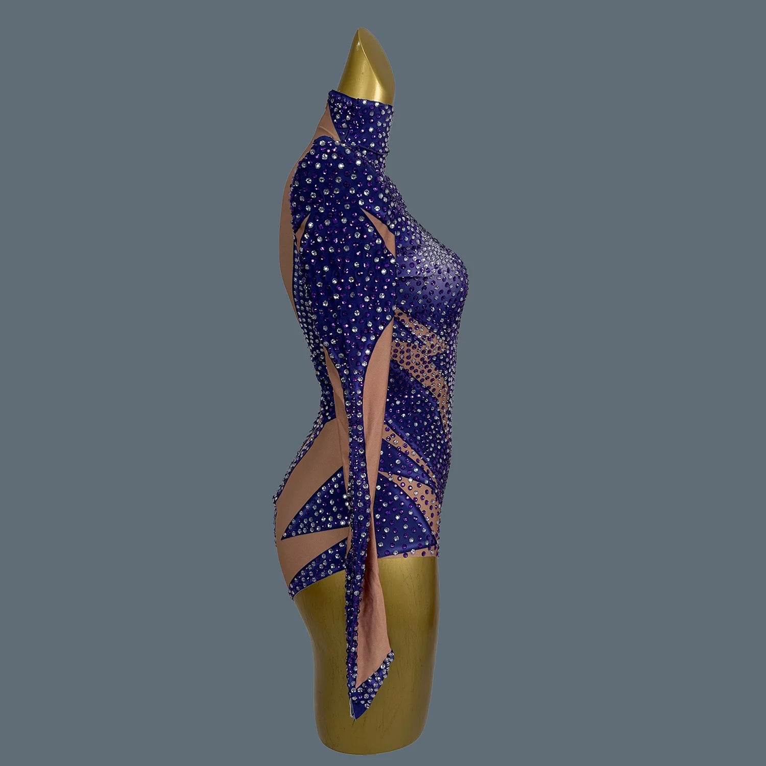 Fancy Rhinestone Purple Bodysuit Party Bar Show Perfprmance Costume Sensual Curves Shine Bodysuit Black Girls Club Wear Shandian