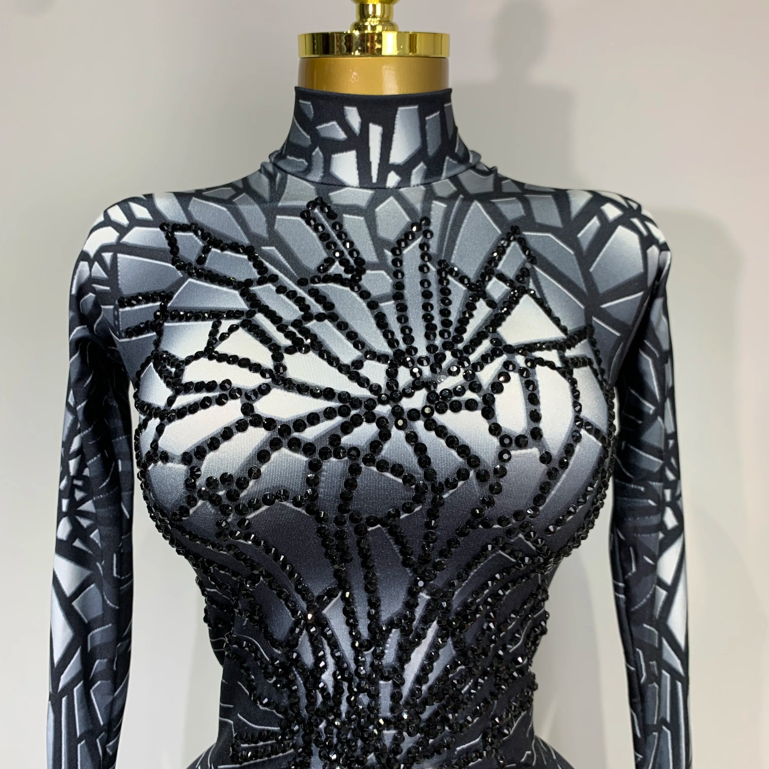 Women Sexy Black Rhinestone Stretch Bodycon Jumpsuit Club Evening Party Birthday Wear Singer Dancer Stage Perform Costume