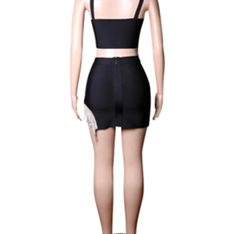 New Summer Women Sexy 2 Pieces Bodycon Mini Dress Diamond Chain Sexy Bar Dancer Club Night Dress Hot Sale