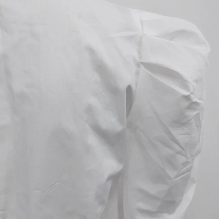 DEAT Fashion Women's Shirt Long Puff Sleeves Lapel Single Breasted White Cotton Straight Blouse Autumn New Tide 7AB1171