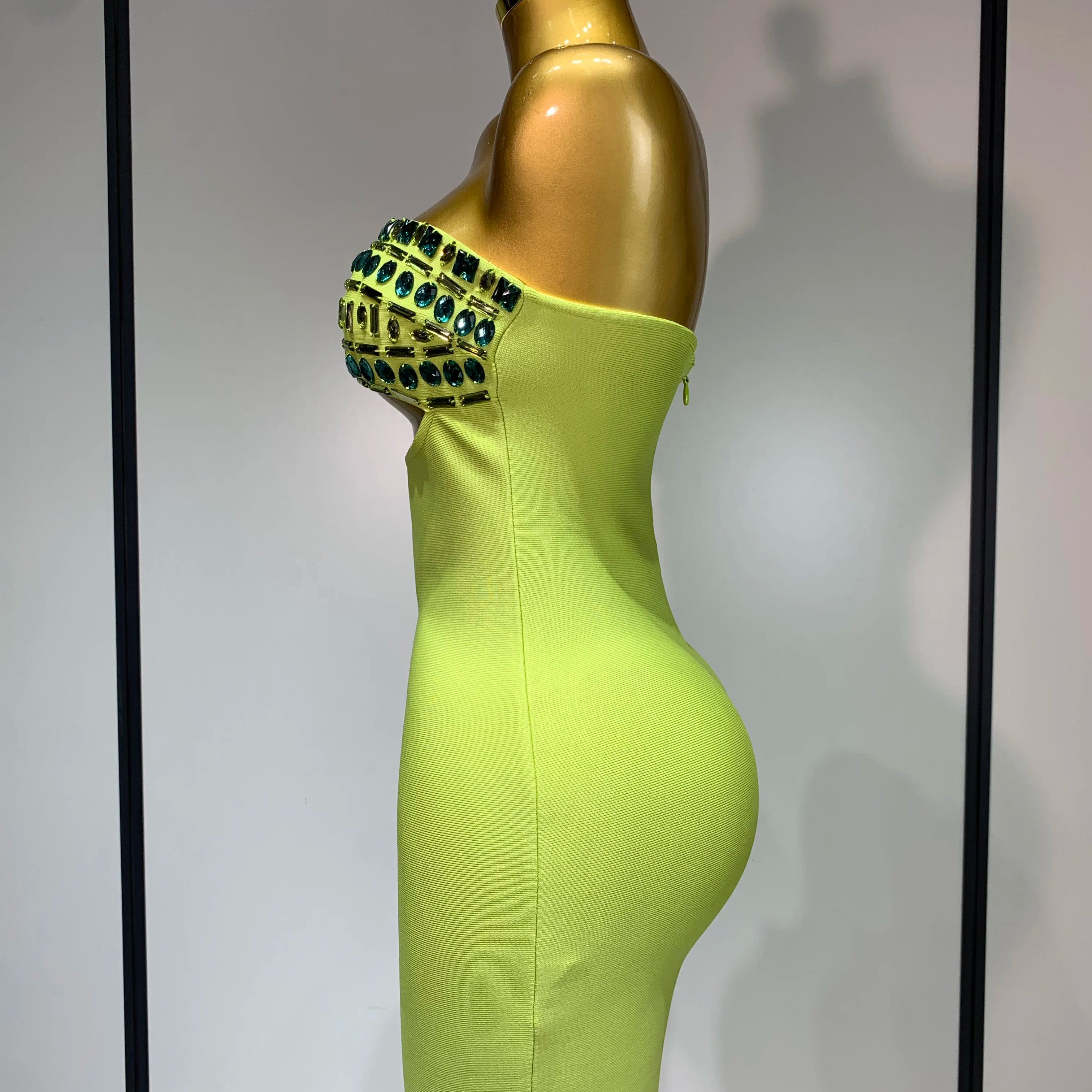 Women Celebrity Luxury Sexy Strapless Sparkly Diamond Cut Out Bodycon Bandage Dress Elegant Evening Club Party Birthday Outfit