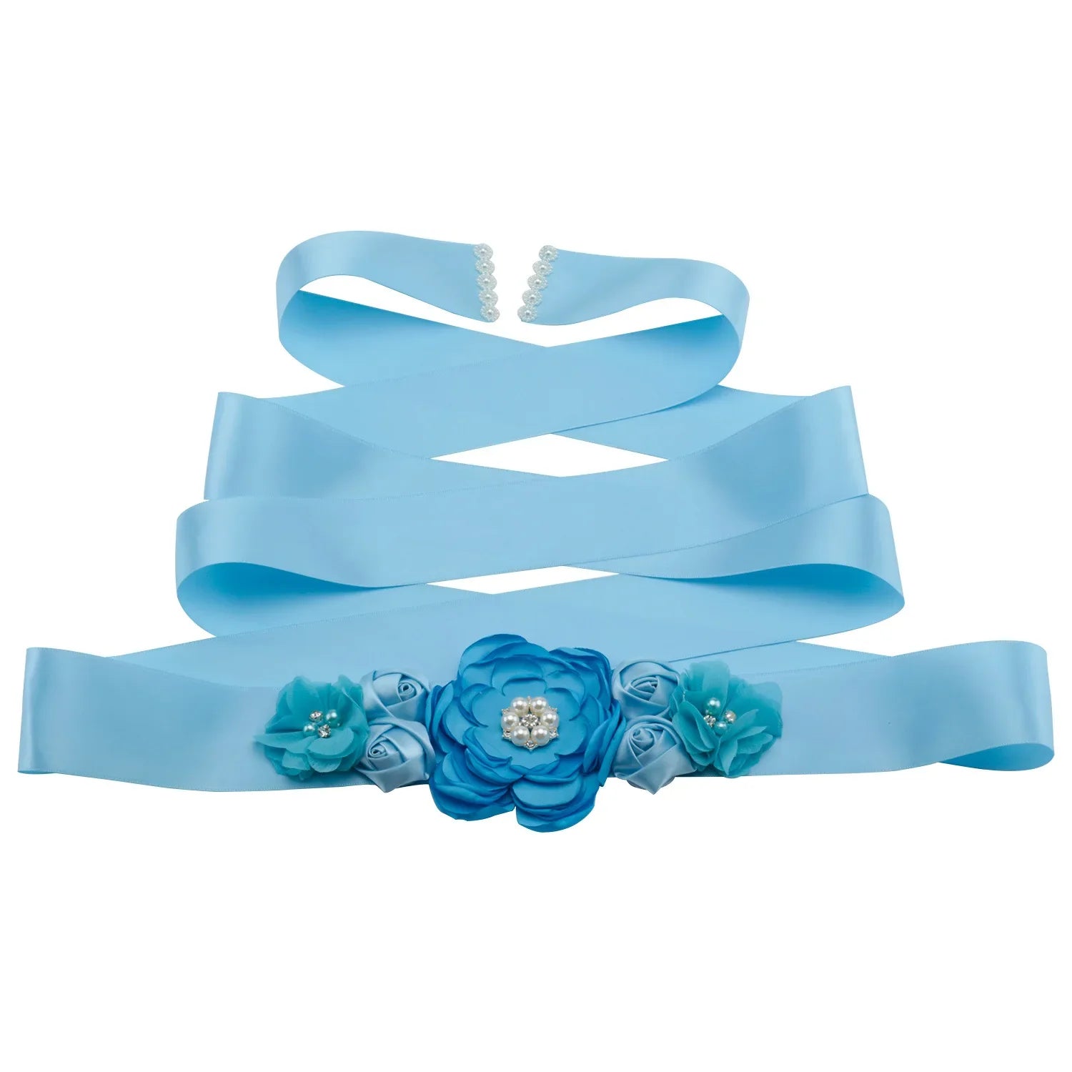 Wedding Accessories Bridal Belts Satin Flower Sash Woman Girl Belts Flower Bead Belts Floral Belt Wedding Rhinestone Flower Belt 3-Blue