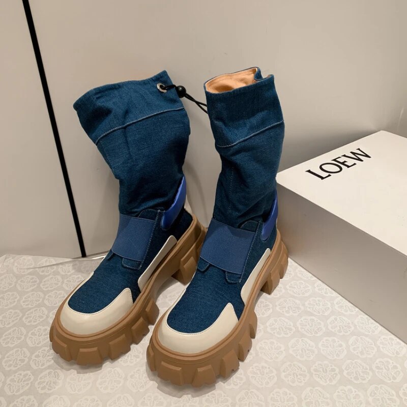 Women Cowboy Boots Platform Boots Women High Top Designer Women's Shoes Sports New Fall Winter 2024 Fashion Ankle Boots Jeans