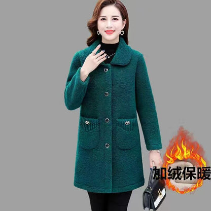 Vêtements d'hiver pour femmes âgées d'âge moyen, manteau épais en laine d'agneau, manteau mi-long en velours granulaire pour mère, XL-6XL 