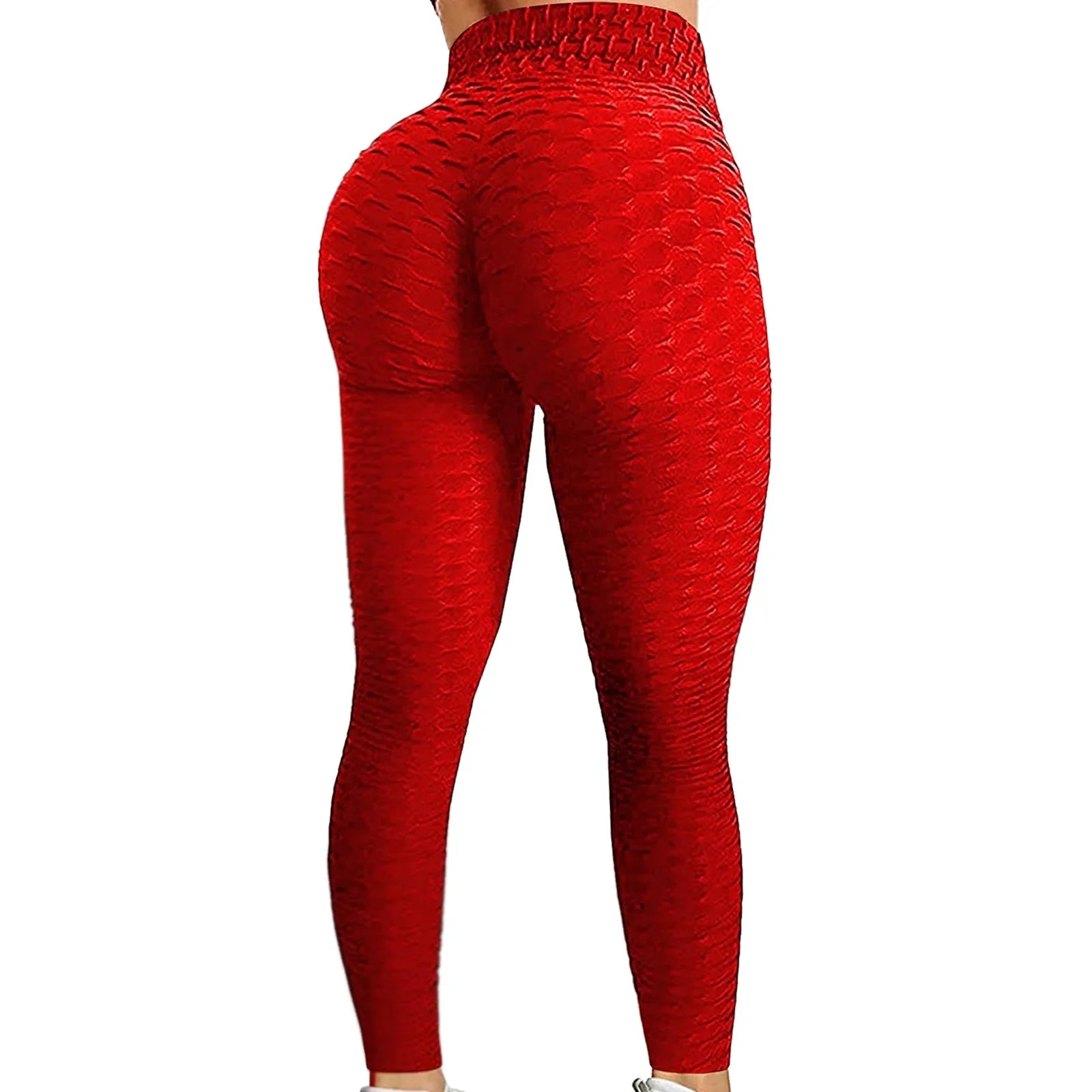 Women's Bubble Hip Lifting Exercise Fitness Running High Waist Yoga Pants Red
